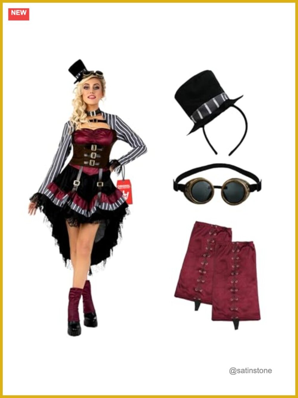 Steampunk Costume Set Dress Corset Goggles Boot Covers